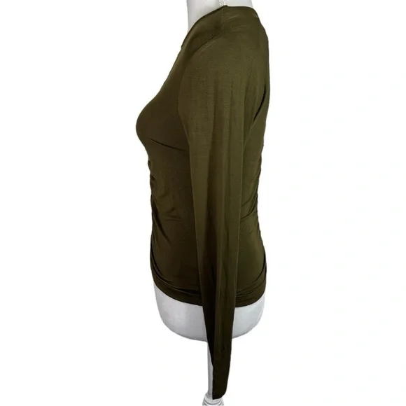 NWT Sanctuary - Moss Green Rouched Long Sleeve V neck Shirt- Size XS - Picture 4 of 6
